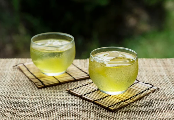 Cold Japanese Green Tea Placed You Can See Garden Japanese — 스톡 사진