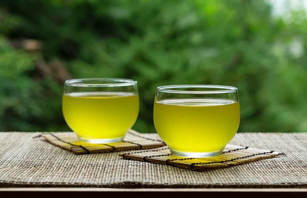 Cold Japanese Green Tea Placed You Can See Garden Japanese — Stock fotografie