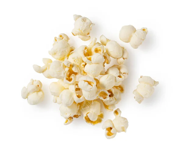 Spousta Popcornu Bílém Pozadí Pohled Shora — Stock fotografie