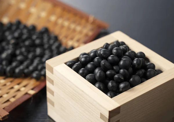 Black Soybeans Square Black Background Black Soybeans — Stock Photo, Image