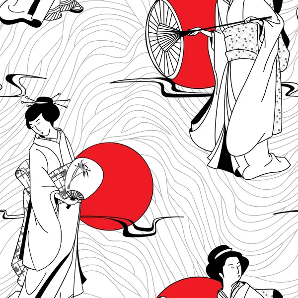 Vecteur de motif sans couture Geisha japonais traditionnel — Image vectorielle