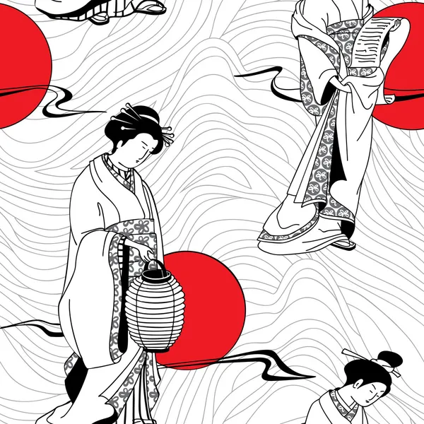 Vector of traditional Japanese Geisha seamless pattern — Stock Vector