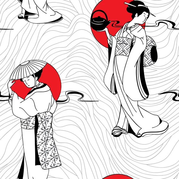 Vektor der traditionellen japanischen Geisha nahtlose Muster — Stockvektor