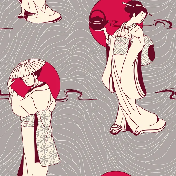 Vector del patrón tradicional japonés sin costuras Geisha — Vector de stock