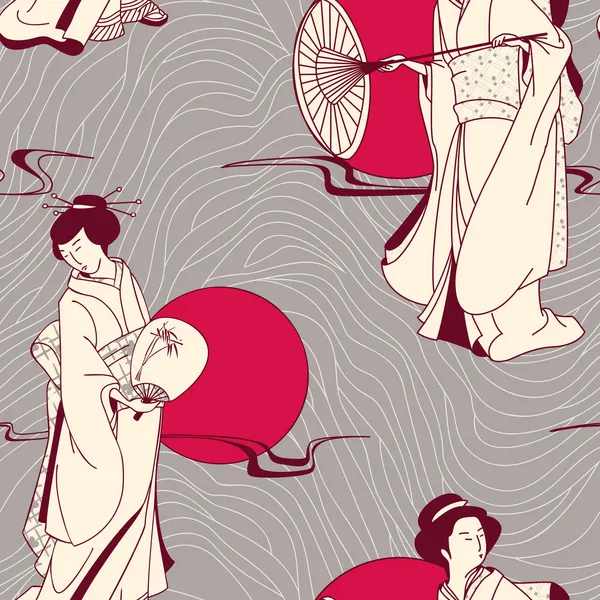 Vector of traditional Japanese Geisha seamless pattern — Stock Vector