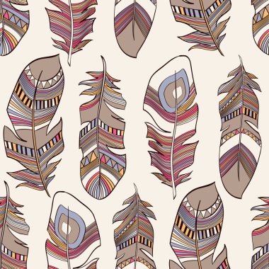 Seamless ethnic Indian feathers plumage pattern clipart