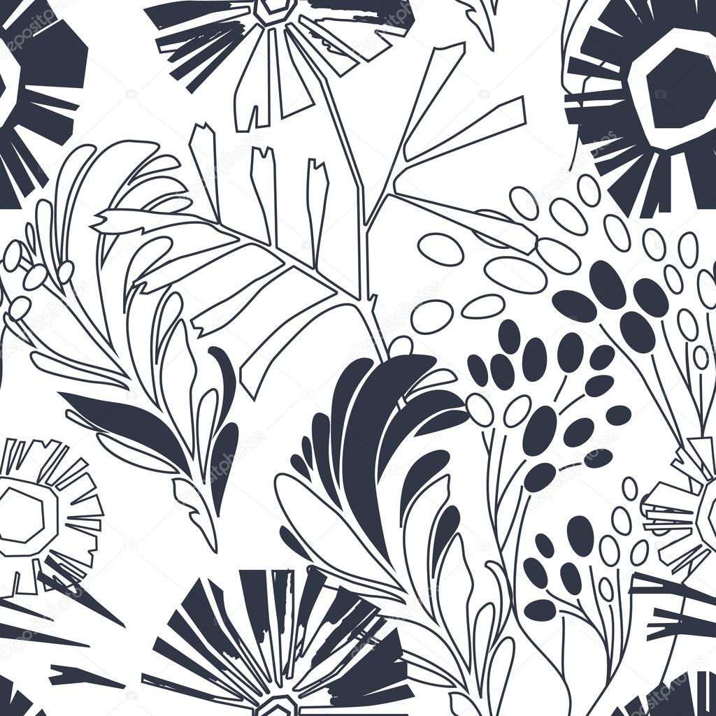 Vintage floral seamless pattern with hand drawn flowers