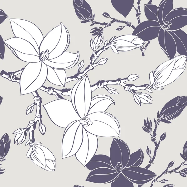 マグノリアの花とのシームレスなビンテージ パターン — ストックベクタ