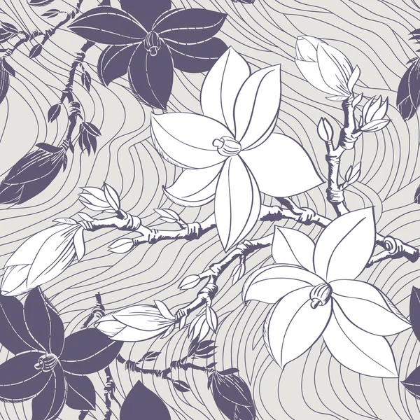 Naadloze vintage patroon met magnolia bloem — Stockvector