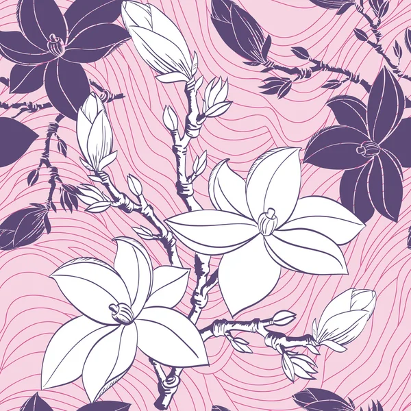 Florales nahtloses Muster mit Magnolienblüten — Stockvektor