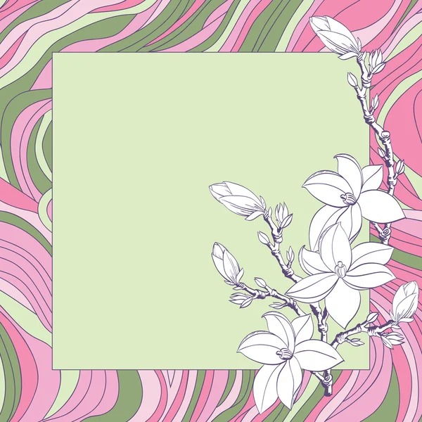 Wenskaart met roze magnolia bloemen — Stockvector