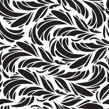 Dikişsiz doodle siyah tavus kuşu tüyleri desen.