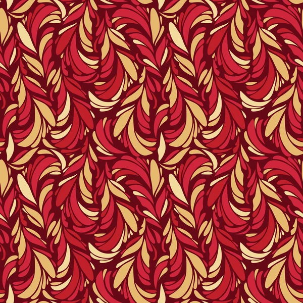 Seamless pattern with red and gold feathers — Stock Vector