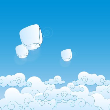 Paper lanterns in the sky clipart