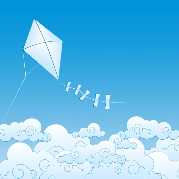Paper kite up in the clouds — Stock Vector