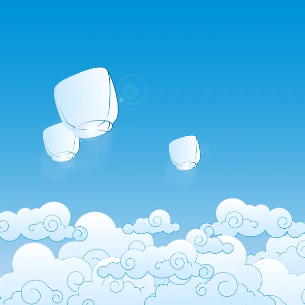 Paper lanterns in the sky — Stock Vector