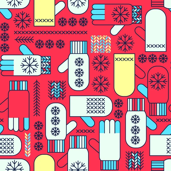 Winter mittens snowflake seamless pattern — Stock Vector