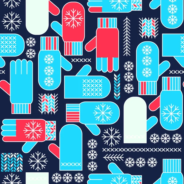 Moufles d'hiver motif sans couture flocon de neige — Image vectorielle