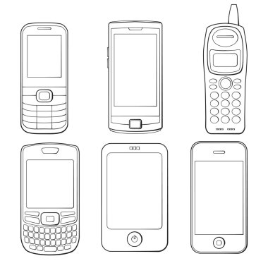 cep telefonları siluetleri seti