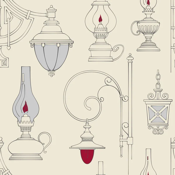 Lampe vintage vectorielle motif sans couture — Image vectorielle