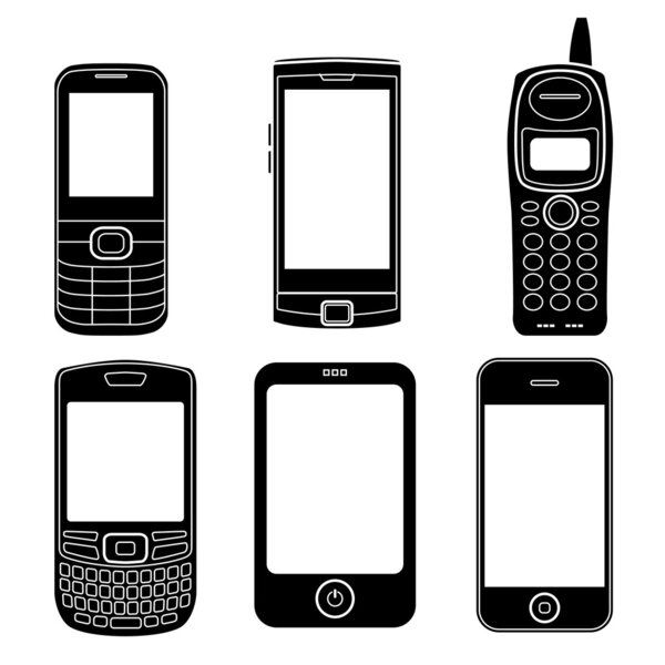 Mobile phones silhouettes set