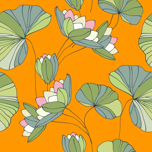 Waterlily seamless flower tropical pattern — Stock Vector