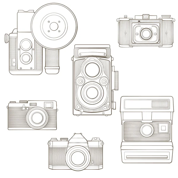 Set di fotocamere vintage. Illustrazione vettoriale . — Vettoriale Stock