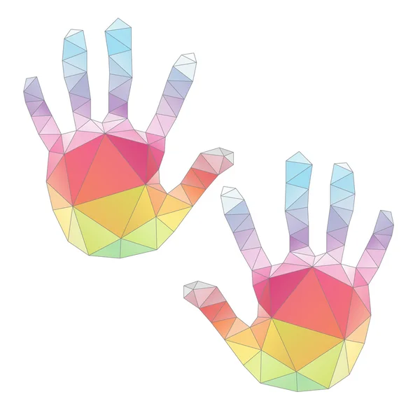 Kleurrijke hand wordt afgedrukt vector, poligonal kunst — Stockvector