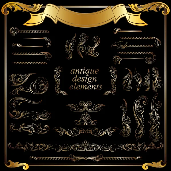 Goldene kalligrafische Gestaltungselemente, Dekorationsset — Stockvektor