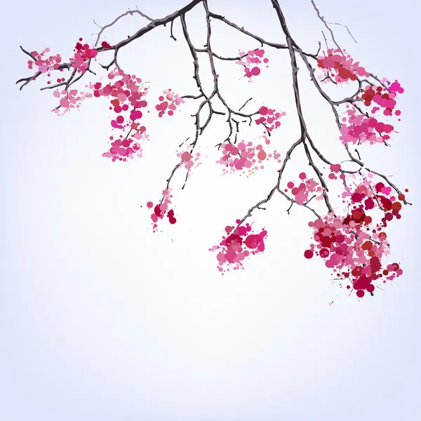 Primavera Florecimiento Sakura rama de manchas de fondo — Vector de stock