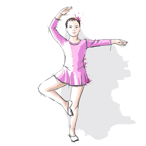 Bailarina menina em um vestido rosa e ponteiro — Vetor de Stock