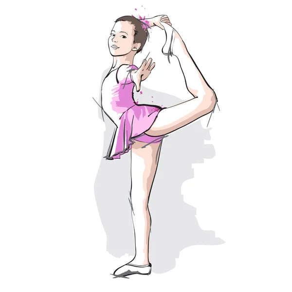 Ballerina meisje in een roze jurk en pointe — Stockvector