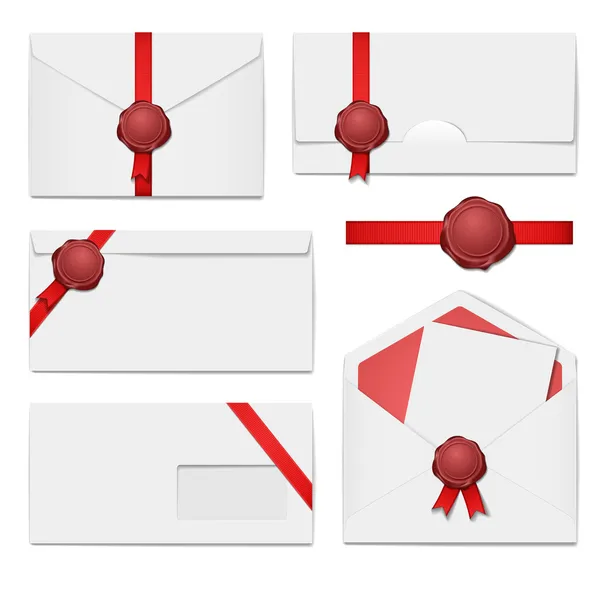 Envelopes with a wax seal set — Stock Vector