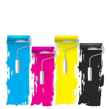 CMYK kavramı boya silindiri vektör arka plan