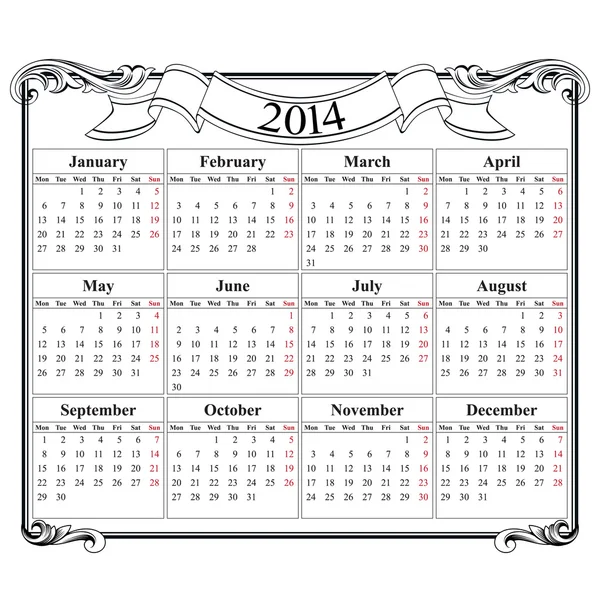 Kalender raster 2014 lege sjabloon — Stockvector