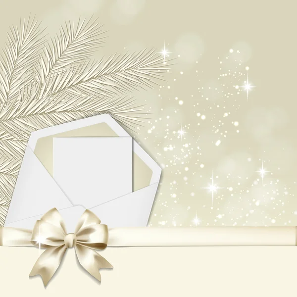 Cartão de Natal com um arco de ouro e envelope —  Vetores de Stock