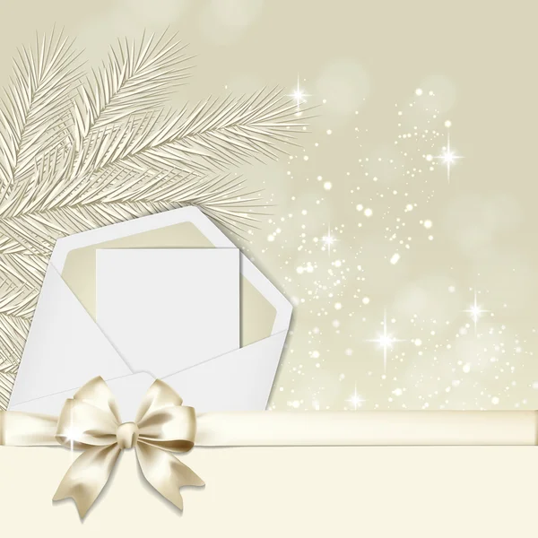 Tarjeta de Navidad con un arco de oro y sobre — Vector de stock