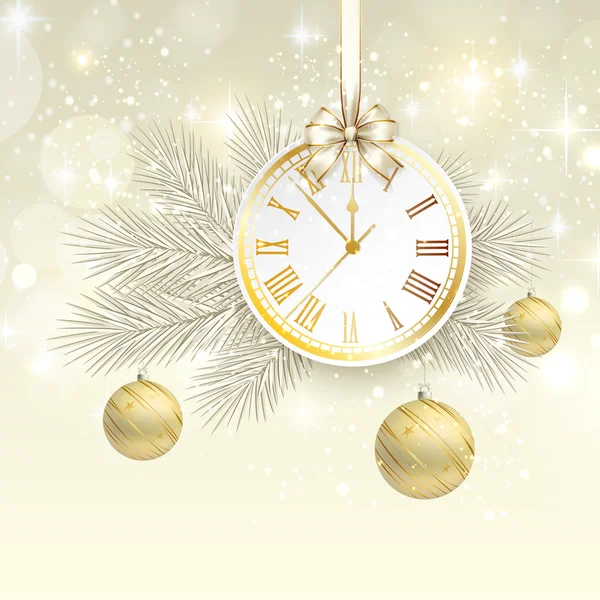 Новый год векторный фон с золотыми часами — стоковый вектор