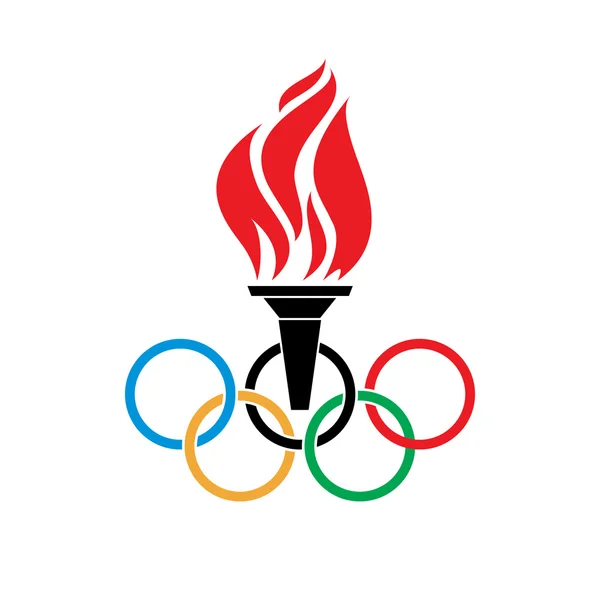 Símbolos olímpicos antorcha y anillos vector — Vector de stock
