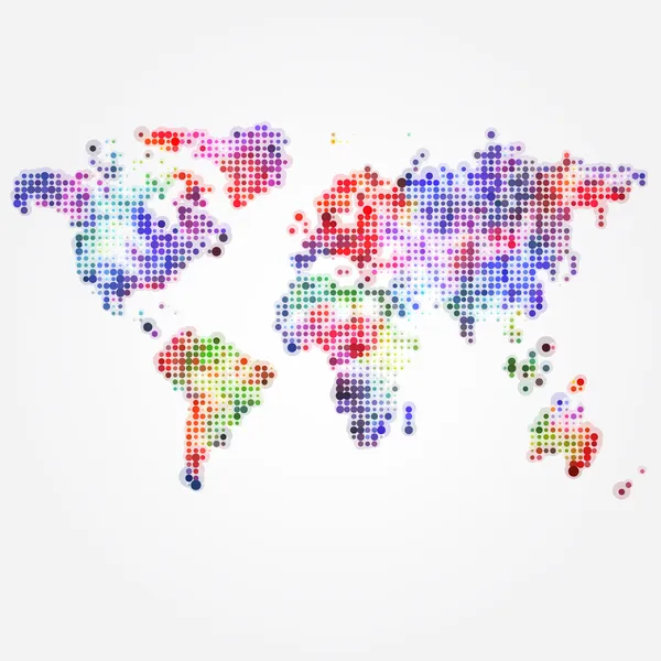 Mapa do Mundo com pontos coloridos de diferentes tamanhos — Vetor de Stock