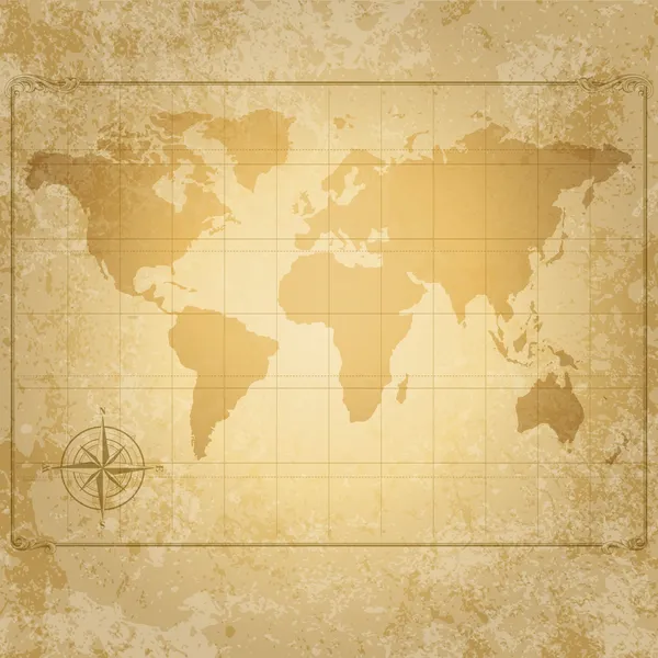 Vintage vector mapa del mundo con brújula — Vector de stock