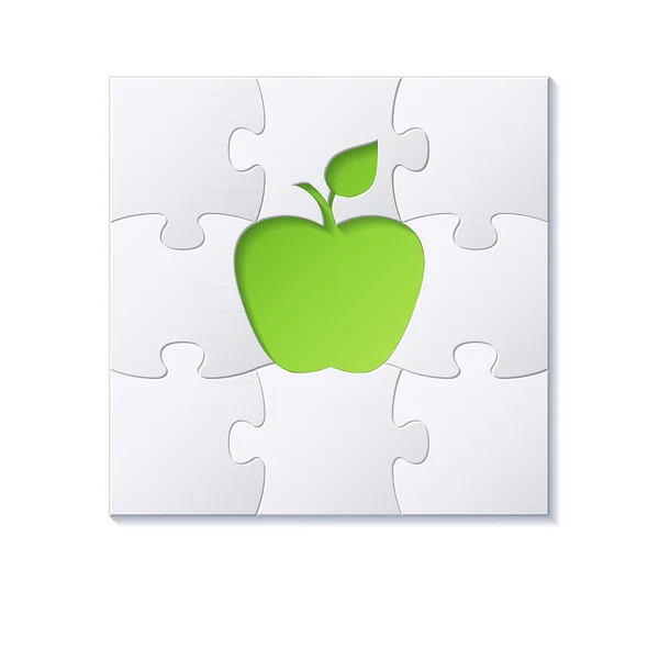 Puzzels en groene appel concept vector — Stockvector