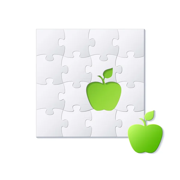 Puzzels en groene appel concept vector — Stockvector