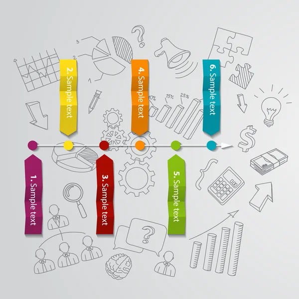 Marketing-Infografik-Konzept und handgezeichnete Business Doodles — Stockvektor