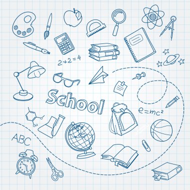 okul Not Defteri sayfası vektör arka plan üzerinde doodle