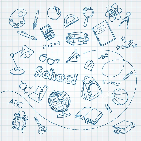 Doodle école sur fond vectoriel page carnet — Image vectorielle