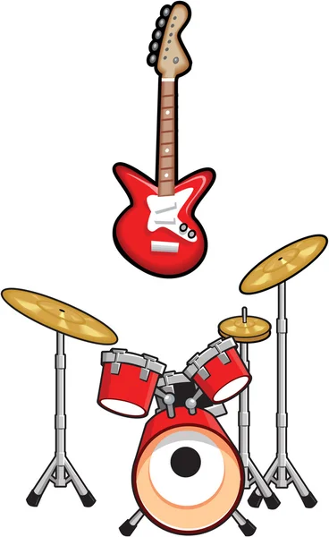 Tambores y música Dibujos animados — Vector de stock