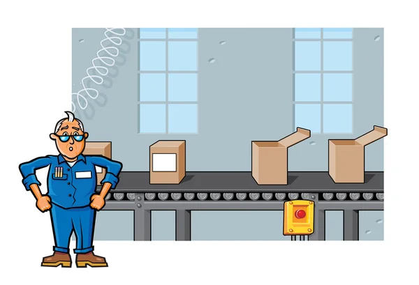 Factory Foreman Assembly Line — Stock Vector