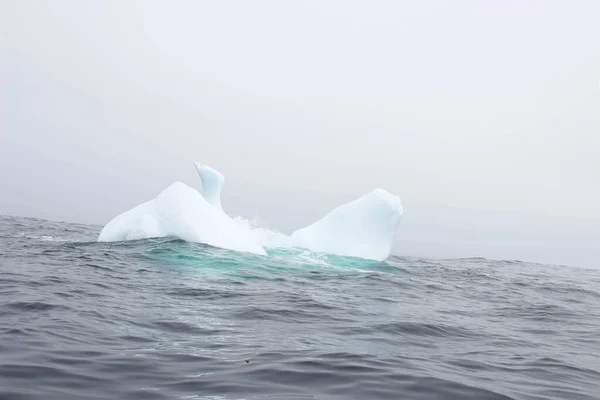 Ola Estrellándose Contra Pequeño Trozo Iceberg Flotando Mar — Foto de Stock