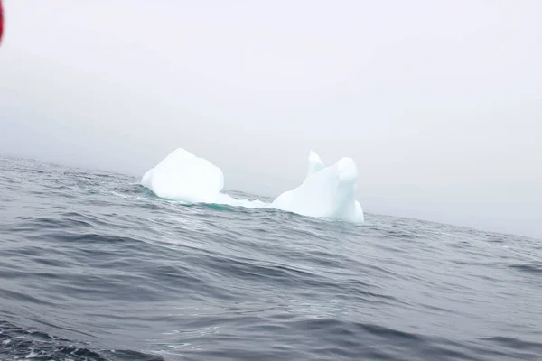 Onda Batendo Contra Pequeno Bit Iceberg Flutuando Mar — Fotografia de Stock